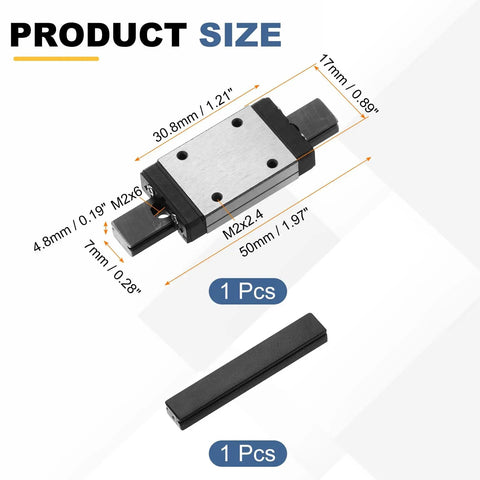 50mm Linear Sliding Rail Guide With MGN7H Carriage Block dimensions and components