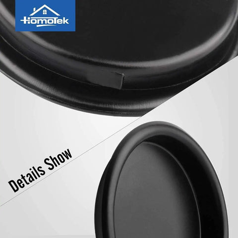 Close-up details of 8 Pack Closet Door Finger Pulls 2-1/16 Inch Round Sliding Door Handles Matte Black Universal Fit For Bypass Doors Cabinets And Furniture Easy Snap-In Installation No Nails Or Tools Required.