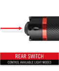 Close-up of rear switch on G26 415 Lumen Bulls Eye Spot Beam LED Flashlight With Batteries Included Beefy Brightness With Centered Hot Spot