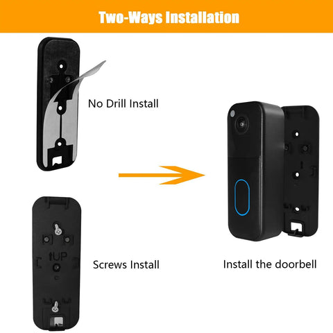 Two Way Installation Backplate Mount For Blink Video Doorbell 2nd Gen showing no-drill and screws install options