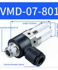 High Suction Vacuum Ejector With Negative Pressure Valve For Pneumatic Systems VMD-07-10-801-601, front view showing connection threads