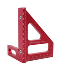 Red 3D Multi Angle Measuring Ruler For Woodworking And Carpentry, 45 And 90 Degree Aluminum Alloy Square Protractor on white background.
