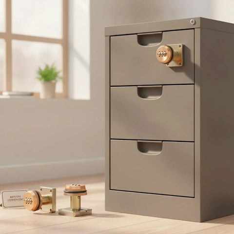 Mechanical Combination Cam Lock In Gold Zinc Alloy For Drawers And Cabinets Keyless Dial Lock on cabinet, no batteries needed