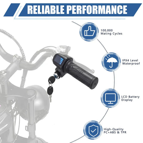 Electronic Throttle Grip Handlebar For Q20 Pro E Bike, Full Twist Throttle, 48V With LED Battery Display, Key Lock, Plug And Play, Universal Electric Bike Throttle Grip For E Bikes, Scooters And Motorcycles