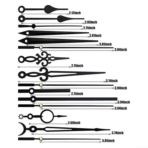 Various styles of clock hands in sizes for DIY Quartz Clock Movement With Illuminated Hands For Wall Clock Restoration And Repair
