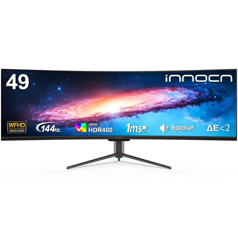 Front view of UltraWide 49 Inch Curved Monitor With 32 By 9 Aspect And 1800R Radius 3840x1080 144Hz HDR400 99 Percent sRGB USB C