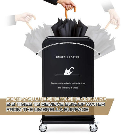 Heavy Duty Commercial Wet Umbrella Dryer With Rust Proof Finish And Removable Water Tray Plus Thick Absorbent Pads for use with wet umbrellas.