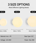 Three size options of Minimalist Globe Wall Sconce, 1-Light White E27 Round Wall Light Fixture in 10cm, 20cm, and 25cm.
