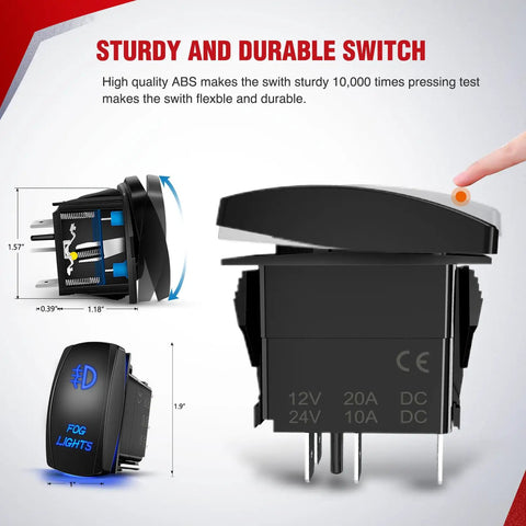 Heavy Duty 12V Fog Light Wiring Harness Kit with 5 Pin Rocker Switch detail view showing size and structure