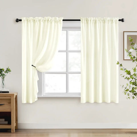 Privacy Sheer Curtains Set 52 By 96 Inches Two Panels Cream Ivory lightweight window drapes installed in living room