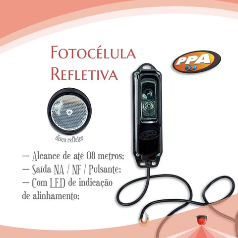 Retroreflective Safety Sensor For Automatic Gates And Garage Doors with reflector disc and alignment LED; packaging view