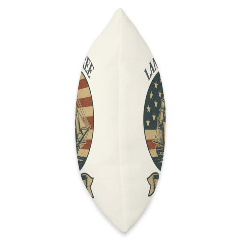 Side view of a Patriotic Sailboat Throw Pillow With US Flag Design For 4th Of July Home Decor featuring red, white, and blue colors.