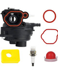 Carburetor Kit For Lawn Mower Engines 125Cc 140Cc Fits 300E 450E 500E 550EX showing parts including gaskets, spark plug, and primer bulb