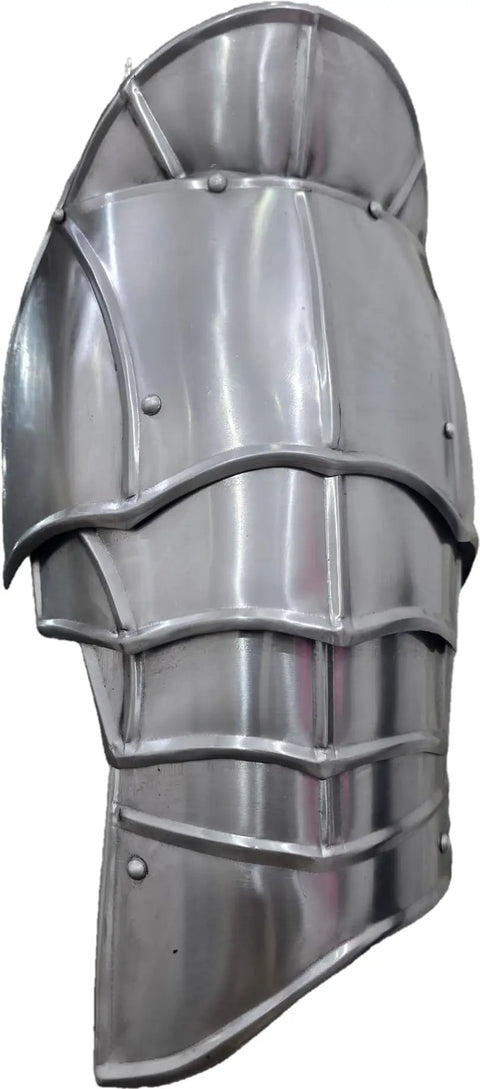 Epic Medieval Pauldron Armor Set Spaulders Pair For Cosplay And LARP with authentic plate construction, silver metallic finish