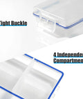 4 Pack Mini Waterproof Tackle Box Organizer For Fly Fishing, showing tight buckle and 4 independent compartments, compact fly box.