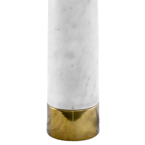 Close-up of marble and brass base of the Industrial Marble and Iron Table Lamp 23 Inch With 3 Way Socket, 72 Inch Cord, And Metal Shade For A Modern Rustic Vibe On Your Side Table Or Nightstand, Great For Living Rooms, Bedrooms, Entrances, And Small Desks.
