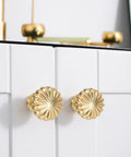 12 Pack Vintage Brushed Gold Cabinet Knobs Set For Kitchen Dresser And Wardrobe, Solid Zinc Alloy Hardware Pulls, Elegant Brushed Finish, An Easy Upgrade For Your Cabinets And Furniture, Elevate Home Decor: round gold knobs on white cabinet front