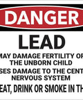 Lead Hazard Warning Metal Tin Sign 8x12 Inch for Factory Equipment Maintenance Safety Area Durable Rust Resistant Sign showing danger warning.