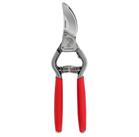 Forged Steel Classic Cut Bypass Hand Pruner With One Inch Cut Capacity, red ergonomic grips, heavy-duty pruning tool.