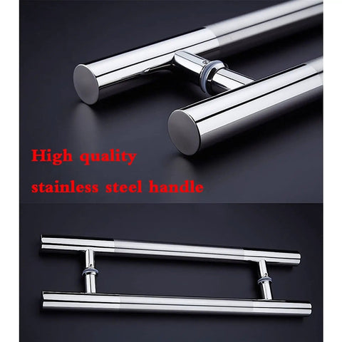 Heavy Duty Gate Hardware Glass Door Handle Thick Stainless Steel Handle Tough As Nails For Wooden Doors And Barn Doors Sliding Door Hardware 9 Sizes 100 By 70 Cm Easy Install And Maintenance, stainless steel, close-up view