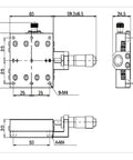 Technical diagram of Micrometer Fine Tuning Cross Roller Linear Stage For Rock Solid X Axis Travel 60x60mm Aluminum Translation Table