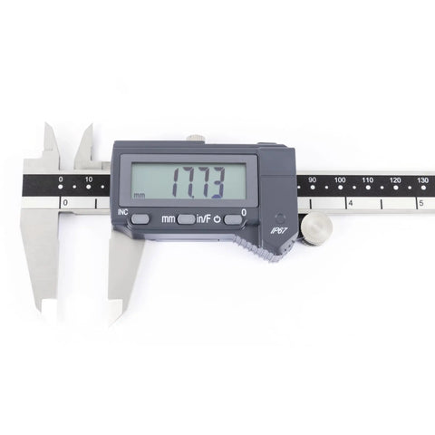 Beefy 12 Inch 300mm Digital Caliper With Industrial Grade Stainless Steel IP67 Waterproof And Oil Resistant Auto Power Off Inch Millimeter And Fraction Modes For Precise Measurements In Tough Shop Environments showing display with measurement value