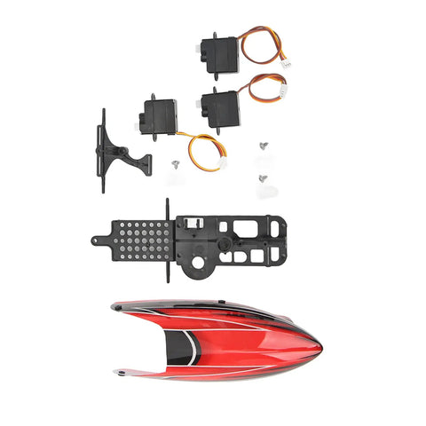 Heavy Duty Lightweight Servo Motor Upgrade For XK K110 RC Helicopter Slick Plastic Refit Parts laid out, including servos and mounting plate.