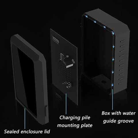 Heavy Duty Outdoor Electric Vehicle Charging Station Floor Stand with sealed enclosure lid and water guide groove.