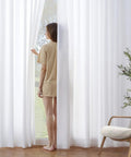 White Privacy Sheer Curtains Let Light In Semi Sheer Window Drapes For Living Room And Bedroom, Light Filtering 52x54 Inches, 2 Panels Set, Easy Rod Pocket Hanging