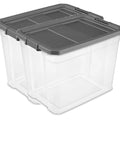 Heck Yeah 2 Pack 108 Quart Stackable Storage Containers With Deep Recessed Latch Lids Clear Plastic Heavy Duty Organizers For The Garage Home And Ultimate Multi Room Setup, featuring two clear plastic bins.