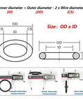 All-Purpose Black Nitrile O-Ring Seal Kit, 3.5mm Cross Section and 10 to 285mm Outer Diameter Range, 10 or 50 Pack, Go-To Seals for Cars, Doors, Windows, Appliances, Pumps and More, Durable Oil and Air Leak Proof. O-ring size chart and caliper measurements