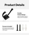 5 Pack Square Coat Hooks Wall Mounted Towel Hooks Shower Hooks For Bathroom Heavy Duty Double Hooks Black Finish Keep Your Space Clutter Free With Strong Durable Hangers For Coats Bags Hats And Robes. black double hook with screws and anchors included