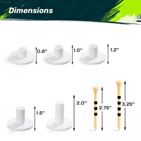 Rubber Golf Tees For Mats And Driving Range Set With 5 Sizes And 5 Holders Value Pack Plus 40 Bamboo Tees size chart