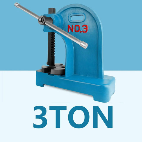 Rock Solid Heavy Duty 3 Ton Manual Arbor Press Built Like A Tank Cast Iron Desktop Riveting And Hole Punching Machine side view with lever.