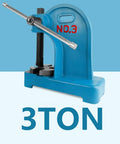 Real Deal 3 Ton Manual Arbor Press, Cast Iron Powerhouse with bright blue frame and pressing lever for garage use.