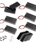 No Sweat Six Pack Nine Volt Battery Holders Featuring Smooth Ride On Off Switches Straight Shot Wire Leads Paired With Tight Grip Solder Seal Connectors Plus Heavy Duty Hook Loop Straps For Quick Tech Mods, set of six 9v battery cases with attached wires.