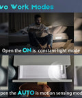 Wireless Under Cabinet Lights With Motion Sensor, Rechargeable Indoor LED Lighting showing two work modes, man reading and drawer light