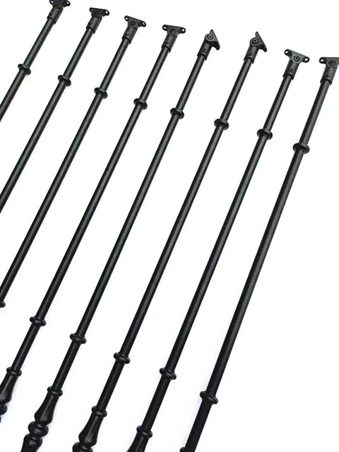 Built Tough Metal Round Baluster Railing Post For Stairway Banisters And Deck Fences With No Sweat Ground Mount Setup showing black iron posts.