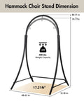 Diagram of Heavy Duty Hammock Chair Swing Stand Only With Adjustable Height For Indoor Or Outdoor Use Sturdy As Heck Safety Hooks Supports Up To 400 Lbs Plus Size Version Black, showing dimensions and weight capacity.