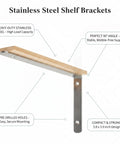 Heavy Duty Stainless Steel L Bracket Corner Brace For Floating Shelves And Furniture Reinforcement, 90 Degree Locking, 5.9 By 3.9 Inch