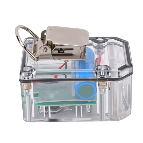 Built Tough Motion Sensor Safety Alarm For Frontline Workers With 100dB Distress Alert Long Battery Life Rock Solid Stillness Detection Gear, transparent casing with hardware.