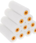 10 Pack High Density Foam Paint Roller Covers displayed in stacked arrangement for easy use with water based and oil based paints.