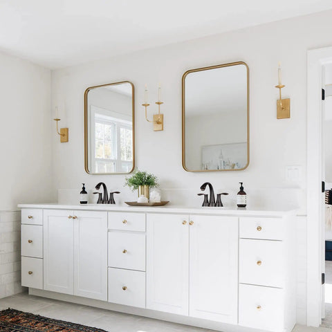 Double vanity with Oil Rubbed Bronze Two Handle 4 Inch Centerset Bathroom Faucet With Pop Up Drain And Included Supply Lines
