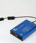 Mavic 4 Pro Drone Battery Charger Hub 5 in 1 Fast Charge Station, blue unit with cable, side view, on white background.