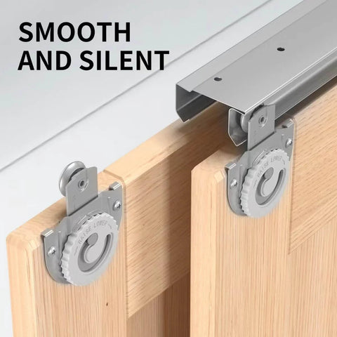 Bypass Sliding Door Hardware Kit 84 Inch Track Set for Two Door Wardrobe, galvanized steel, smooth quiet operation close-up