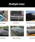 Beefy Foldable Water Tank For Emergency Use 26 Gallon Black PVC Tote shown in multiple uses for diverse applications.