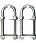 Two M12 stainless steel U-bolts with mounting plates for boat bow eye tie-downs (2 in wide, 5-1/2 in long)
