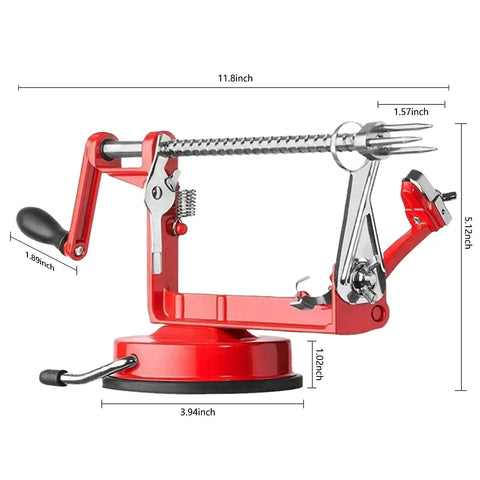 Heavy Duty Apple Peeler Corer Slicer With Hella Tough Stainless Steel Blades and Killer Chrome Construction for Apples and Potatoes, red suction base.