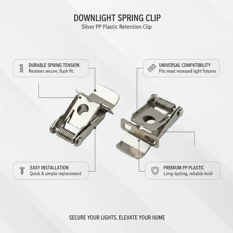 Image of Silver PP Plastic Downlight Spring Clip for Recessed Lighting Trim Retention Replacement Hardware for Ceiling Fixtures.
