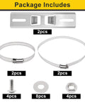 Stainless Steel Pole Mount Bracket Kit with 2 brackets, 4 clamps, screws, washers, and nuts for outdoor electrical enclosures